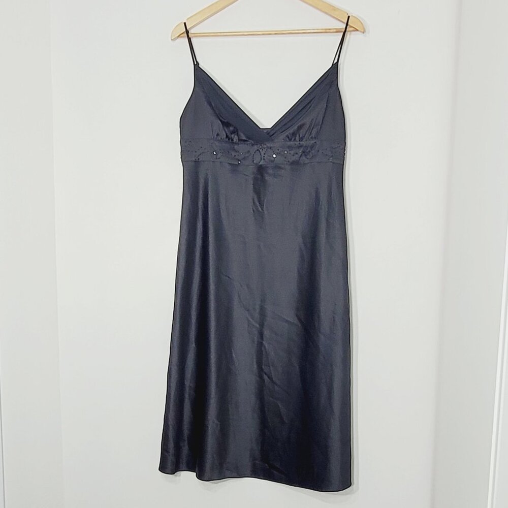 Mexx Black VNeck Side Zip Evening Gem Details Straight Strap Cocktail Dress Sz10